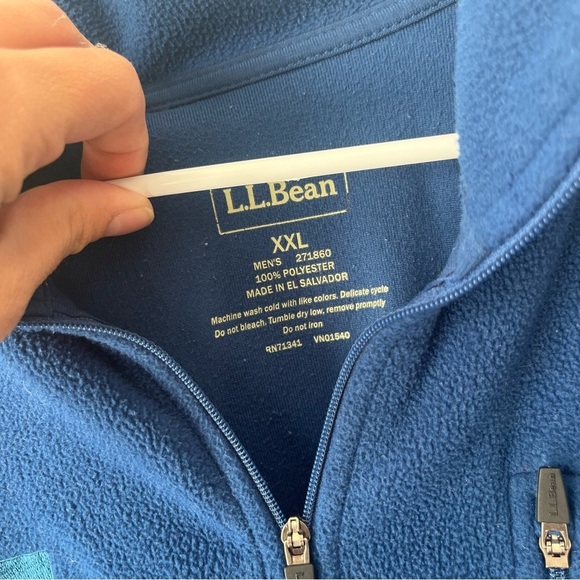 L.L. Bean Fleece Quarter Zip Long Sleeve Shirt XXL Blue Zip Pocket Logo - Picture 3 of 4